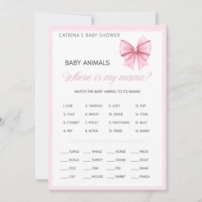 Pink Bow Coquette Baby Shower - Editable Name, 5x7 Invitation (Front)