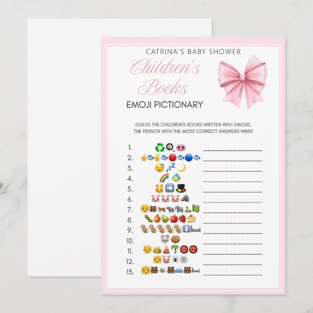 Pink Bow Coquette Baby Shower - Editable Name, 5x7 Invitation (Front/Back)