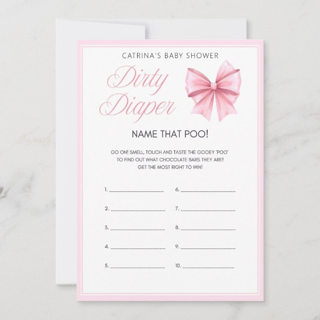 Pink Bow Coquette Baby Shower - Editable Name, 5x7 Invitation (Front)