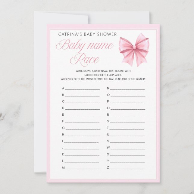 Pink Bow Coquette Baby Shower - Editable Name, 5x7 Invitation (Front)