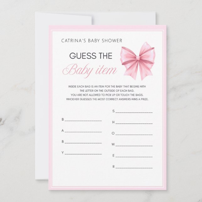 Pink Bow Coquette Baby Shower - Editable Name, 5x7 Invitation (Front)