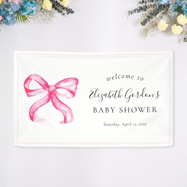 Pink Bow Coquette Baby Shower Elegant Minimal Banner (Creator Uploaded)