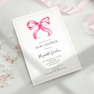 Pink Bow Coquette Baby Shower Elegant Minimal Invitation
