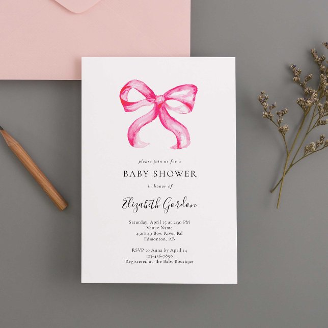 Pink Bow Coquette Baby Shower Elegant Minimal Invitation (Creator Uploaded)