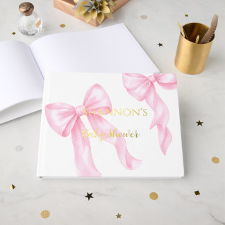 Pink Bow Coquette Baby Shower Foil Guestbook
