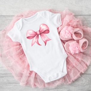 Pink Bow Coquette Baby Shower Monogram Bodysuit