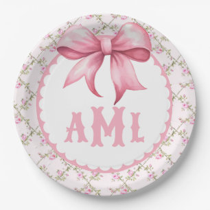 Pink Bow Coquette Baby Shower Paper Plate