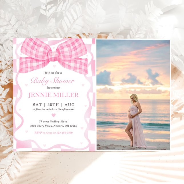 Pink Bow Coquette Baby Shower Photo Invitation (Creator Uploaded)