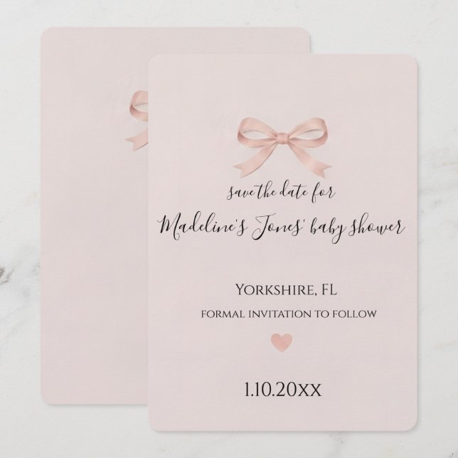 Pink Bow Coquette Baby Shower Save the Date (Front/Back)