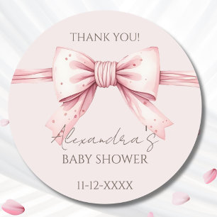 Pink Bow Coquette Baby Shower Thank You Classic Round Sticker