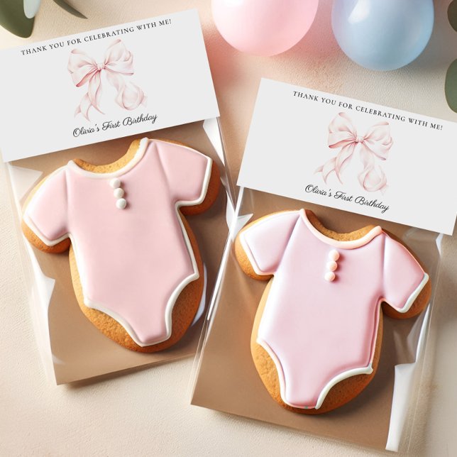 Pink Bow Coquette Birthday Favour Bag Topper Place Card (Creator Uploaded)