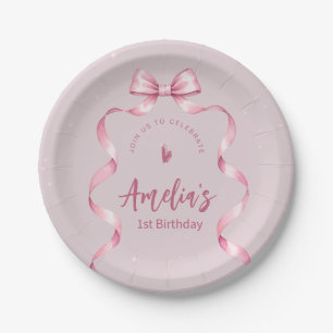 Pink Bow Coquette Birthday Paper Plate