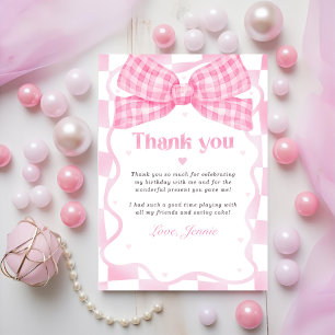 Pink Bow Coquette Birthday Party Thank You Card