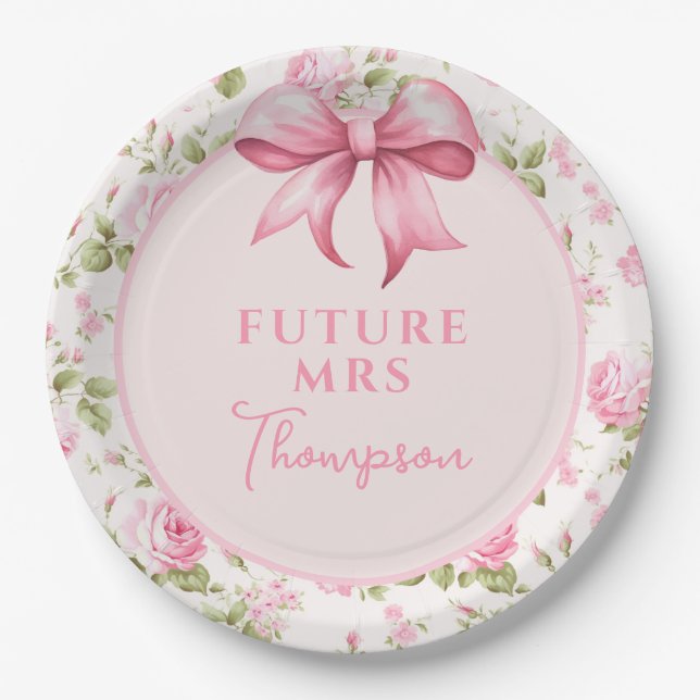 Pink Bow Coquette Bridal Shower | Future Mrs Paper Plate (Front)