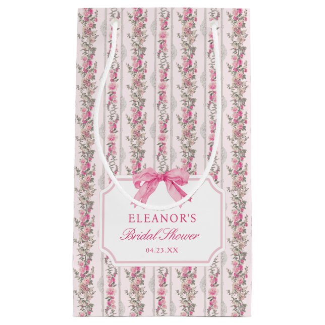 Pink Bow Coquette Bridal Shower Small Gift Bag (Front)