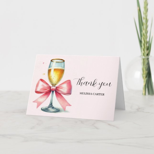 Pink Bow Coquette Bridal shower Thank you  Card (Front)