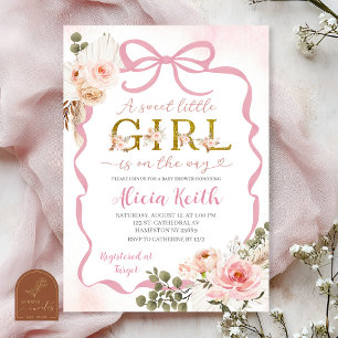 Pink Bow Coquette Butterfly Sweet Little Girl Baby Invitation