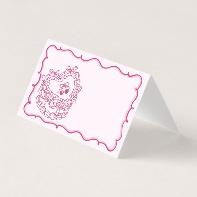 Pink Bow Coquette Cake Bachelorette Place Card (Front)