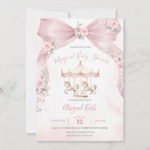 Pink Bow Coquette Carousel Baby Shower Invitation