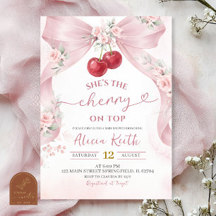 Pink Bow Coquette Cherry on Top Baby Shower Invit Invitation