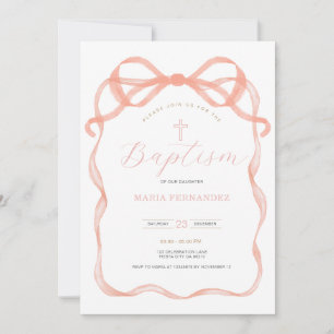 Pink Bow Coquette Christening  Invitation