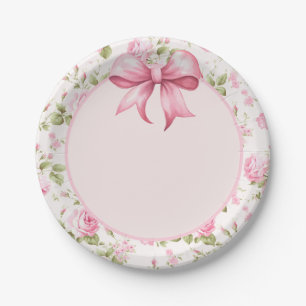 Pink Bow Coquette Cottage Rose Paper Plate