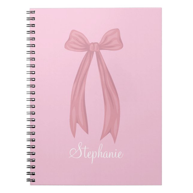 Pink Bow Coquette Custom Name | Cute Girls Preppy Notebook (Front)