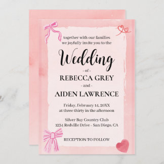 Pink Bow Coquette Elegant Modern Elegant Wedding Invitation