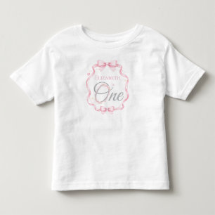 Pink Bow Coquette Elizabeth is One 1st Birthday Toddler T-Shirt