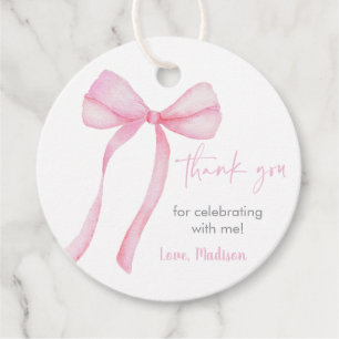 Pink Bow Coquette First Birthday Favour Tags