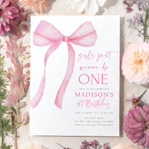 Pink Bow Coquette First Birthday Invitation