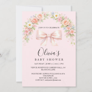 Pink Bow Coquette Floral Baby Girl Baby Shower Invitation