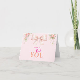 Pink Bow Coquette Floral Baby Girl Baby Shower Thank You Card