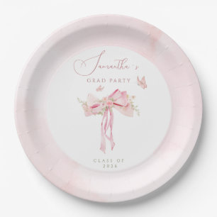  Pink bow coquette FLORAL graduation  Paper Plate