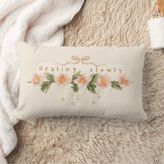 Pink bow coquette floral motivational lumbar cushion