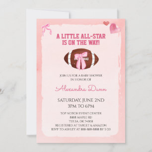 Pink Bow Coquette Football Baby Shower Invitation