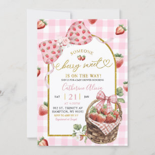 Pink Bow Coquette Gingham Berry Sweet Baby Shower Invitation