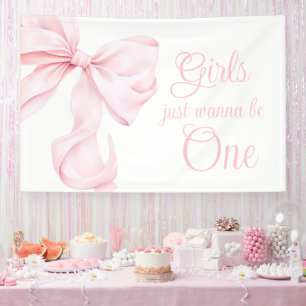 Pink Bow Coquette Girl 1st Birthday Banner