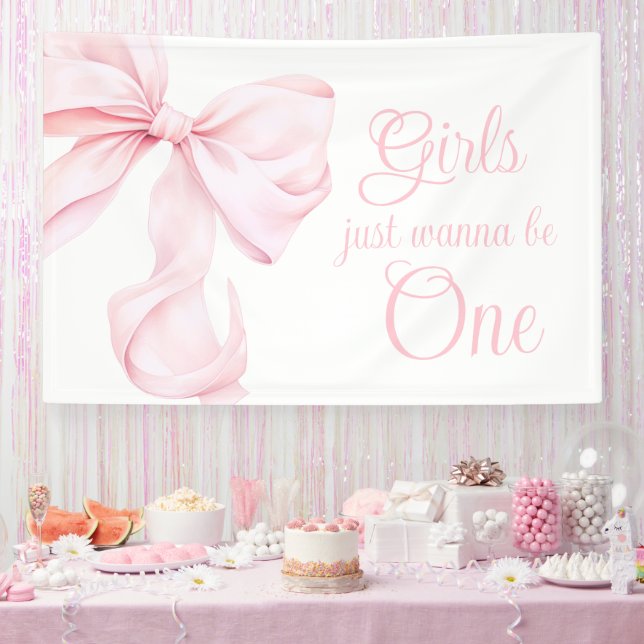 Pink Bow Coquette Girl 1st Birthday Banner (Party)