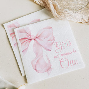 Pink Bow Coquette Girl 1st Birthday Napkin