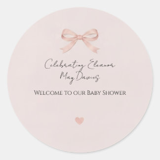 Pink Bow Coquette Girl Baby Shower Classic Round Sticker
