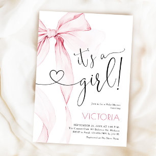 Pink Bow Coquette Girl Baby Shower Invitation