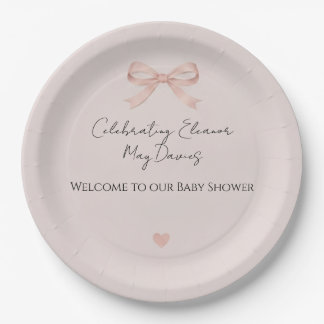 Pink Bow Coquette Girl Baby Shower Paper Plate