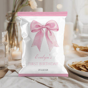 Pink Bow Coquette Girl Birthday Chip Bag Wrapper