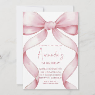 Pink bow Coquette Girl birthday party Invitation
