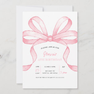 Pink Bow Coquette Girl Birthday Party Invitation