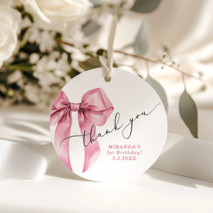 Pink Bow Coquette Girl Birthday Thank you Favour Tags