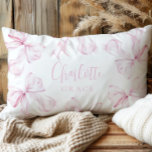 Pink Bow Coquette Girl Decorative Cushion<br><div class="desc">Pink Bow Girl Cute Nursery Pillow with custom name</div>