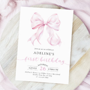 Pink Bow Coquette Girl First Birthday Invitation