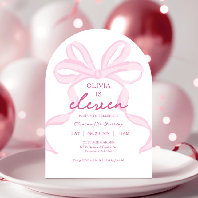 Pink Bow Coquette Girls 11th Birthday Party Arch Invitation (Creator Uploaded)